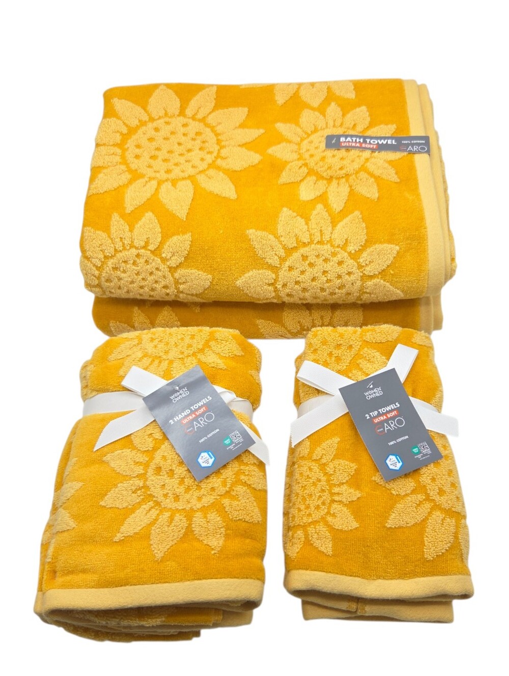 Caro Home Mustard Yellow Sunflower Cotton Towel Set 6pc Fall Harvest Collection